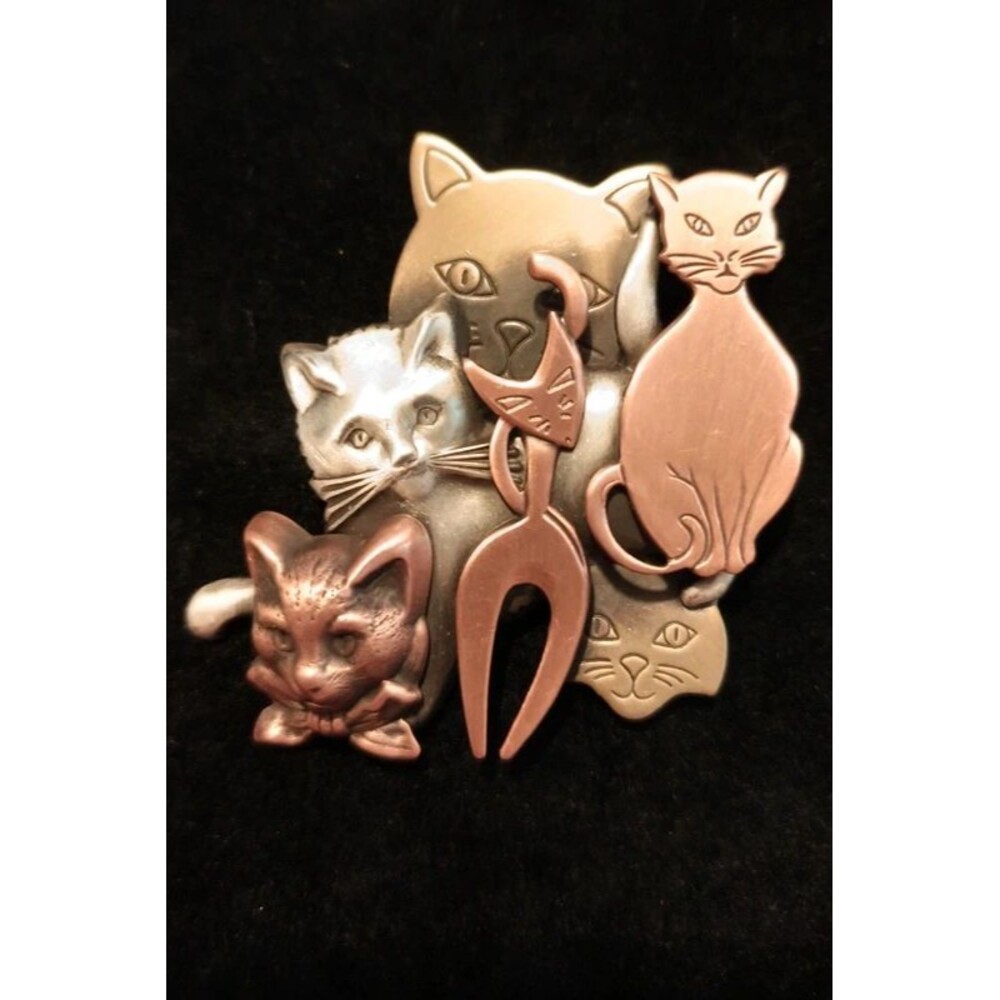 Cat brooch vintage mixed metals vintage statement piece whimsical